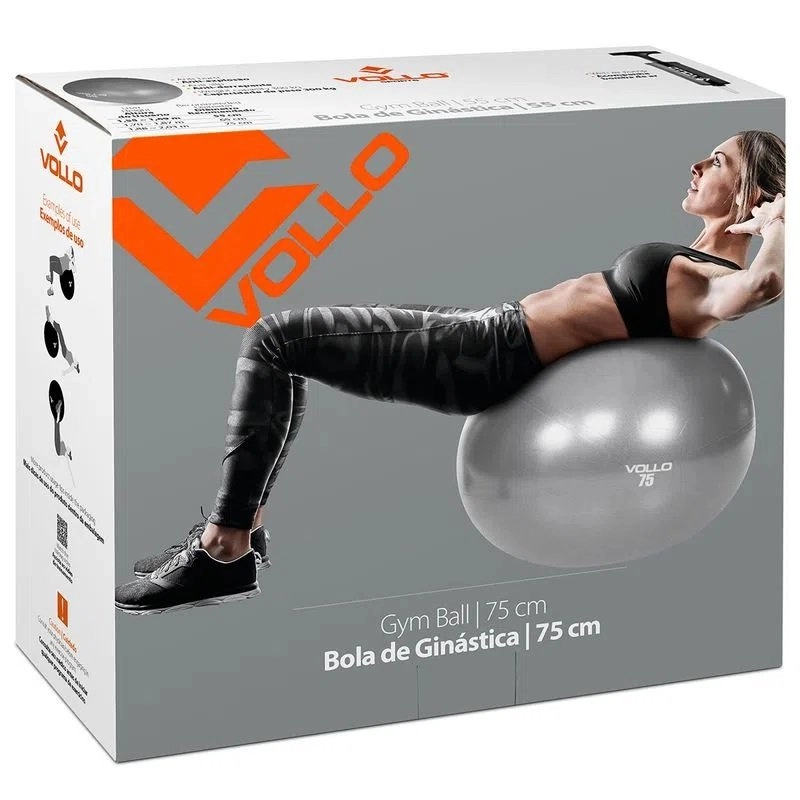 Bola Ginastica Vollo 75 Cm C/Bomba - unissex - cinza