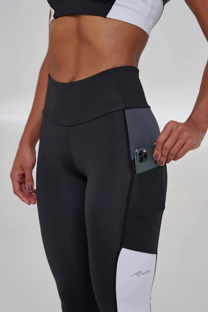 Calca Authen Essential Run Flight - feminino - preto e branco