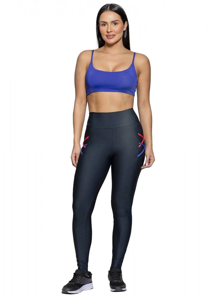 Calca Run More Com Bolso - feminino - preto e azul claro