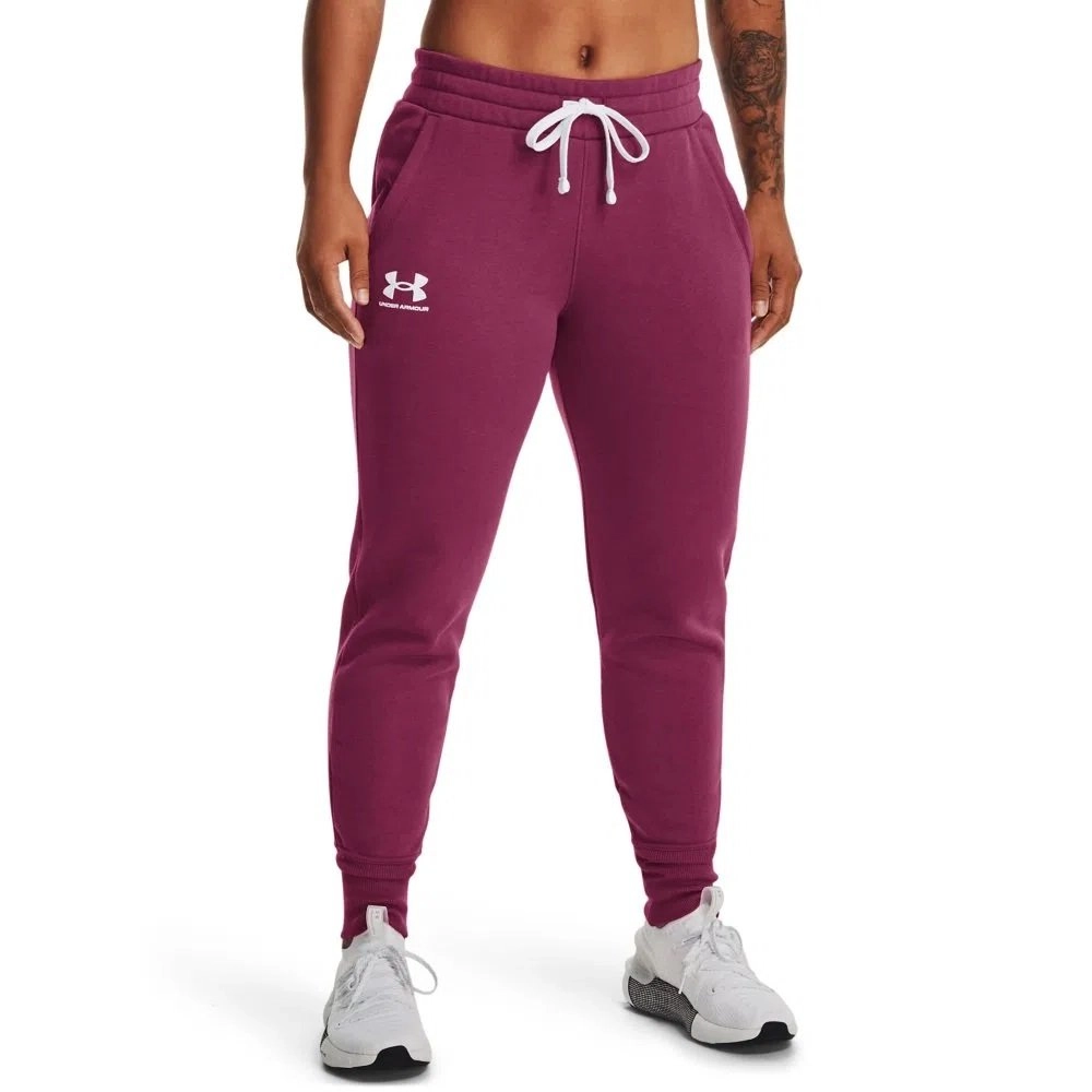 Calca Under Armour Rival Fleece Jogg - feminino - vinho e branco