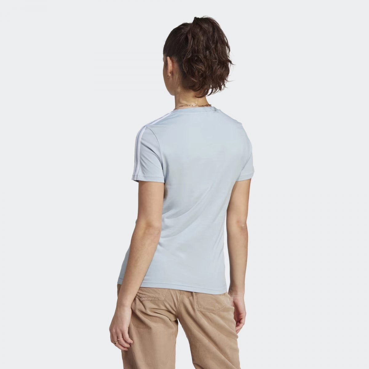 Camiseta Adidas 3 Stripes - feminino - azul e branco