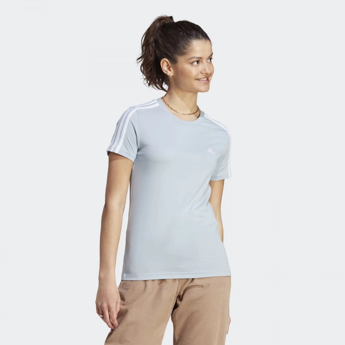 Camiseta Adidas 3 Stripes - feminino - azul e branco