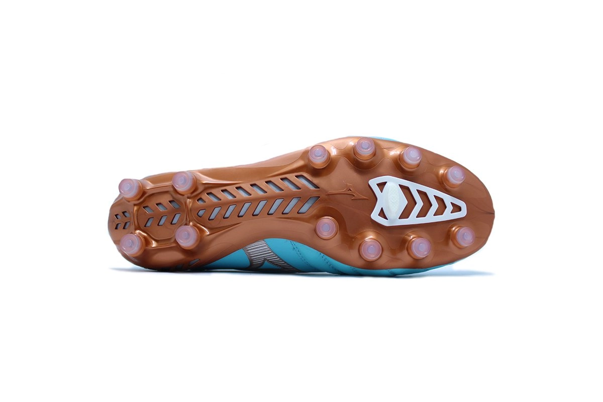 Chuteira campo Mizuno Morelia Neo III Elite - unissex - azul e bronze