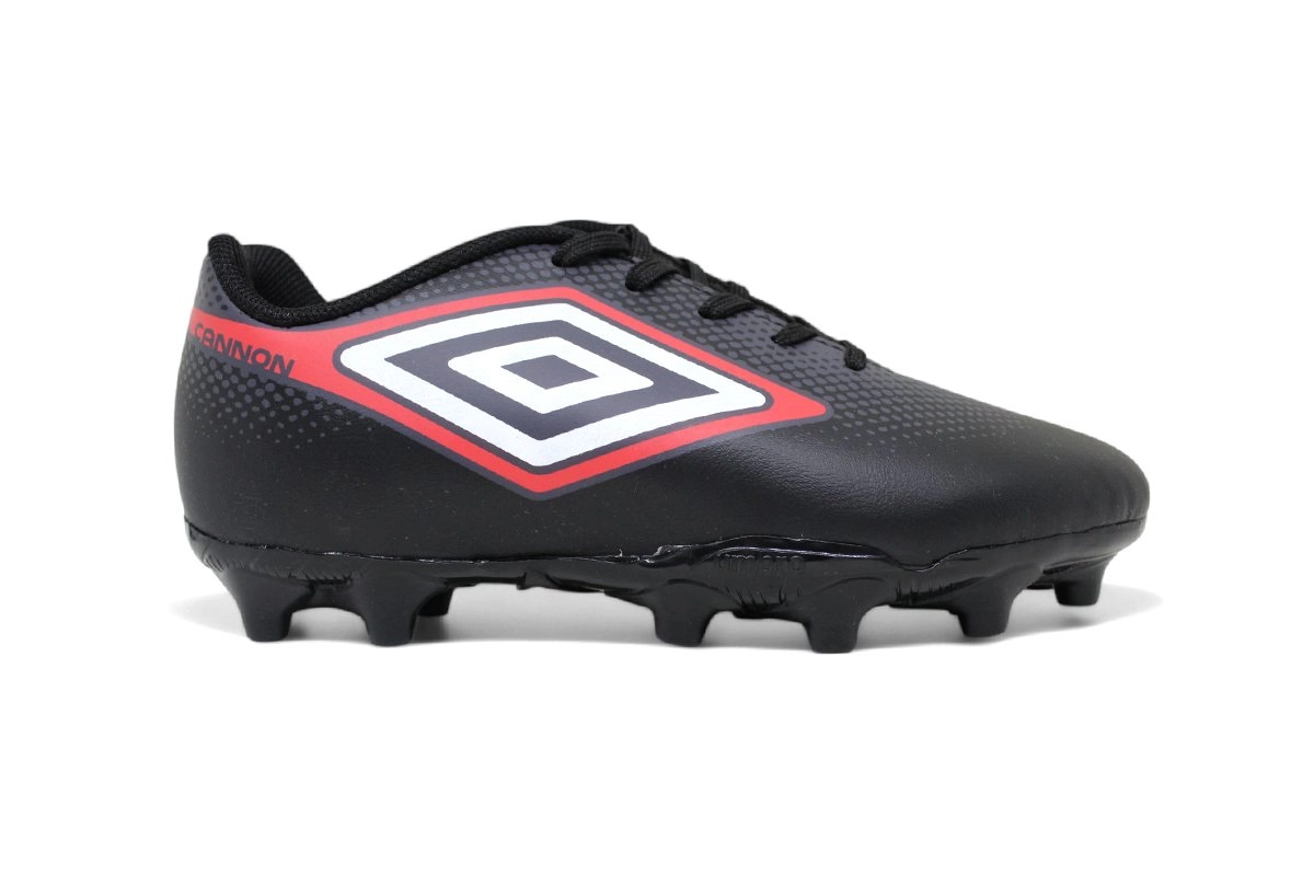 Chuteira Campo Umbro Cannon Jr Infantil - unissex - preto e vermelho