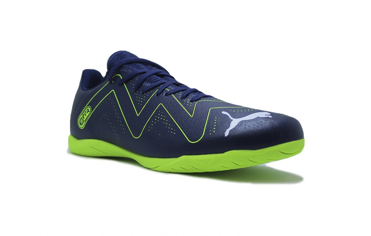 Chuteira futsal/indoor Puma Future Play - unissex - azul marinho e verde