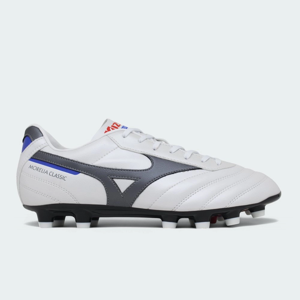 Chuteira Mizuno campo Morelia Classic Md - unissex - branco e azul