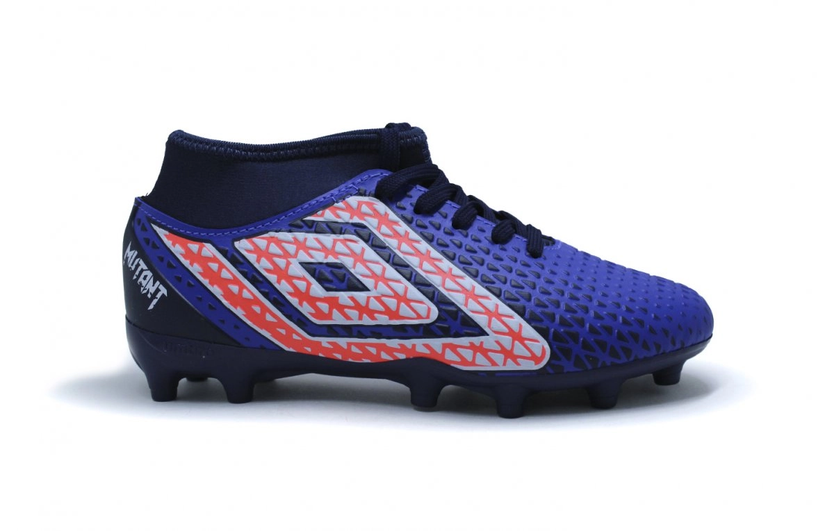 Chuteira Society Umbro Mutant Jr infantil - unissex - azul e laranja