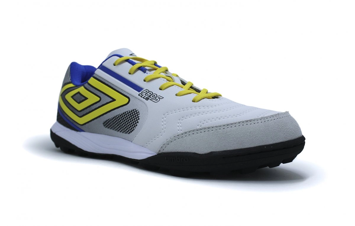 Chuteira Society Umbro Pro 5 Bump Club - unissex - branco e amarelo