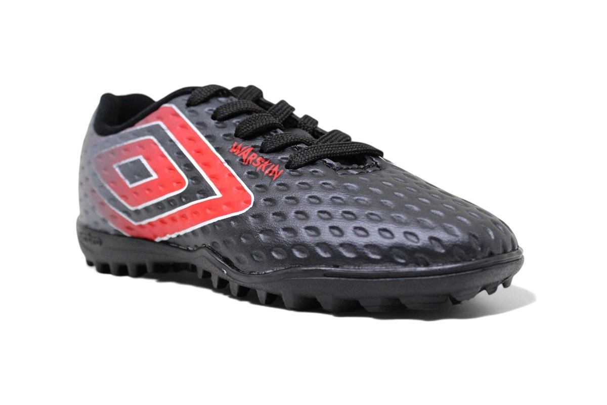 Chuteira Society Umbro Warskin Jr - unissex - preto e vermelho