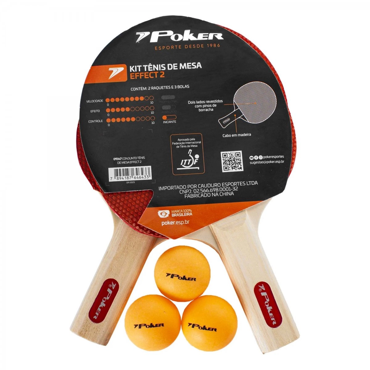 Conjunto Tenis De Mesa Poker Effect II - 2 Raquetes e 3 Bolas - unissex - vermelho e preto