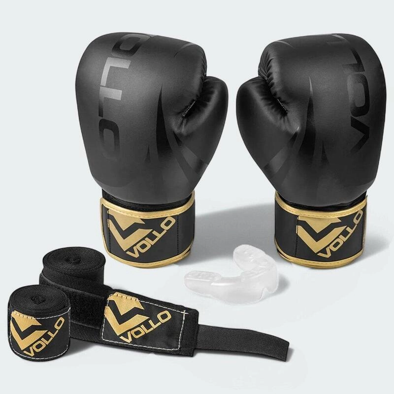 Conjunto Vollo Boxe E Muay Thai 10oz - unissex - preto e dourado