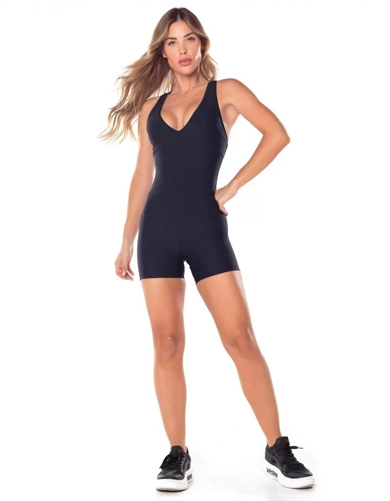 Macaquinho Vestem Costas Tiras Cleo - feminino - preto