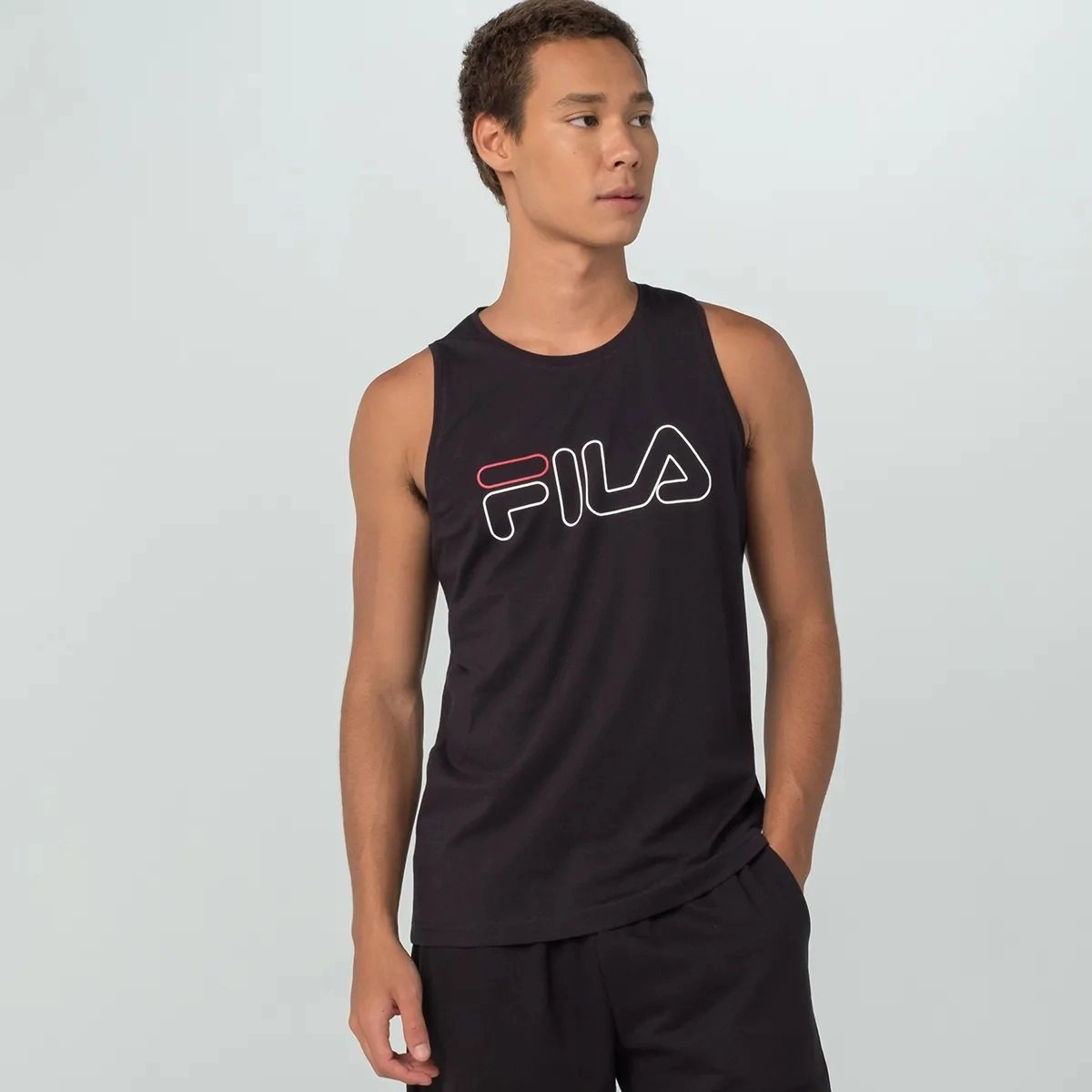 Regata Fila Letter Outline - masculino - preto e branco