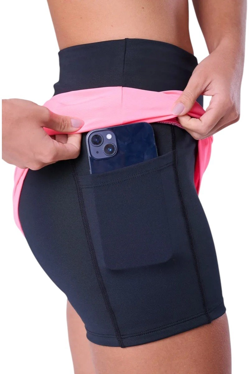 Saia Authen Com Bermuda Essential Run Mesh - feminino - rosa e preto