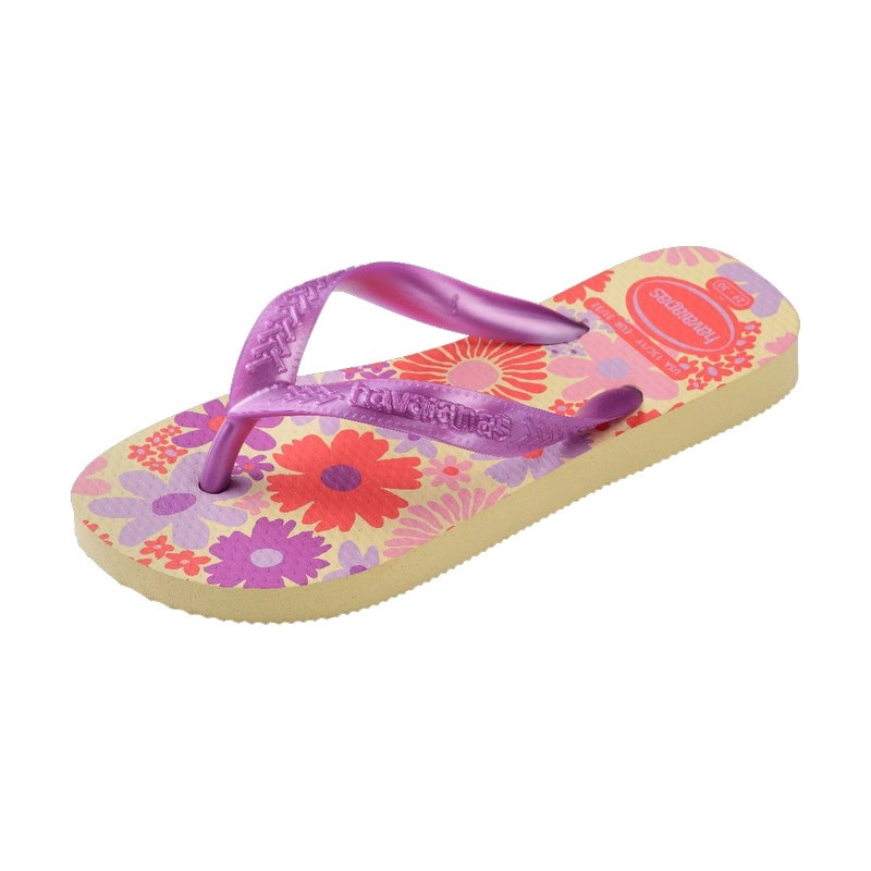 Sandalia Havaianas Kids infantil Flores Fc - unissex - amarelo e roxo