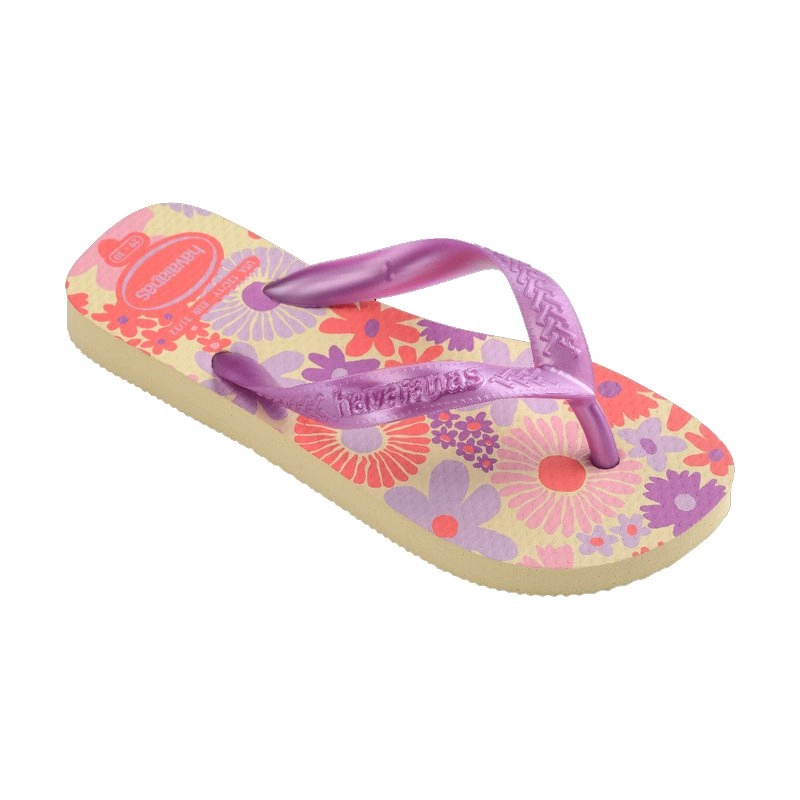 Sandalia Havaianas Kids infantil Flores Fc - unissex - amarelo e roxo