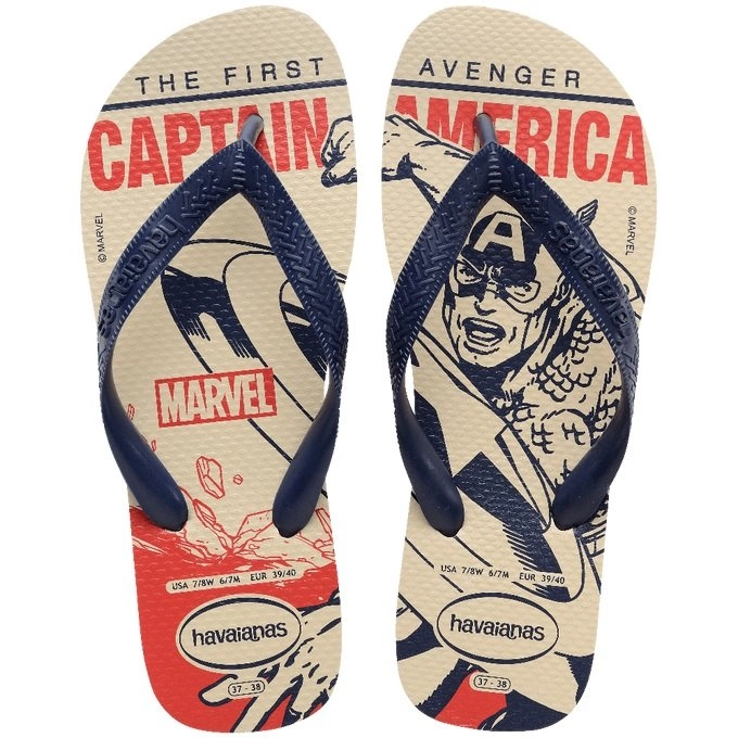 Sandalia Havaianas Marvel Lgmn Fc - unissex - bege e azul