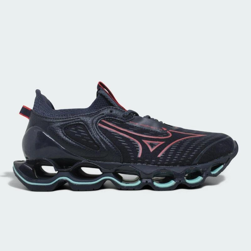 Tenis Mizuno Wave Prophecy 14 - feminino - azul marinho e vermelho