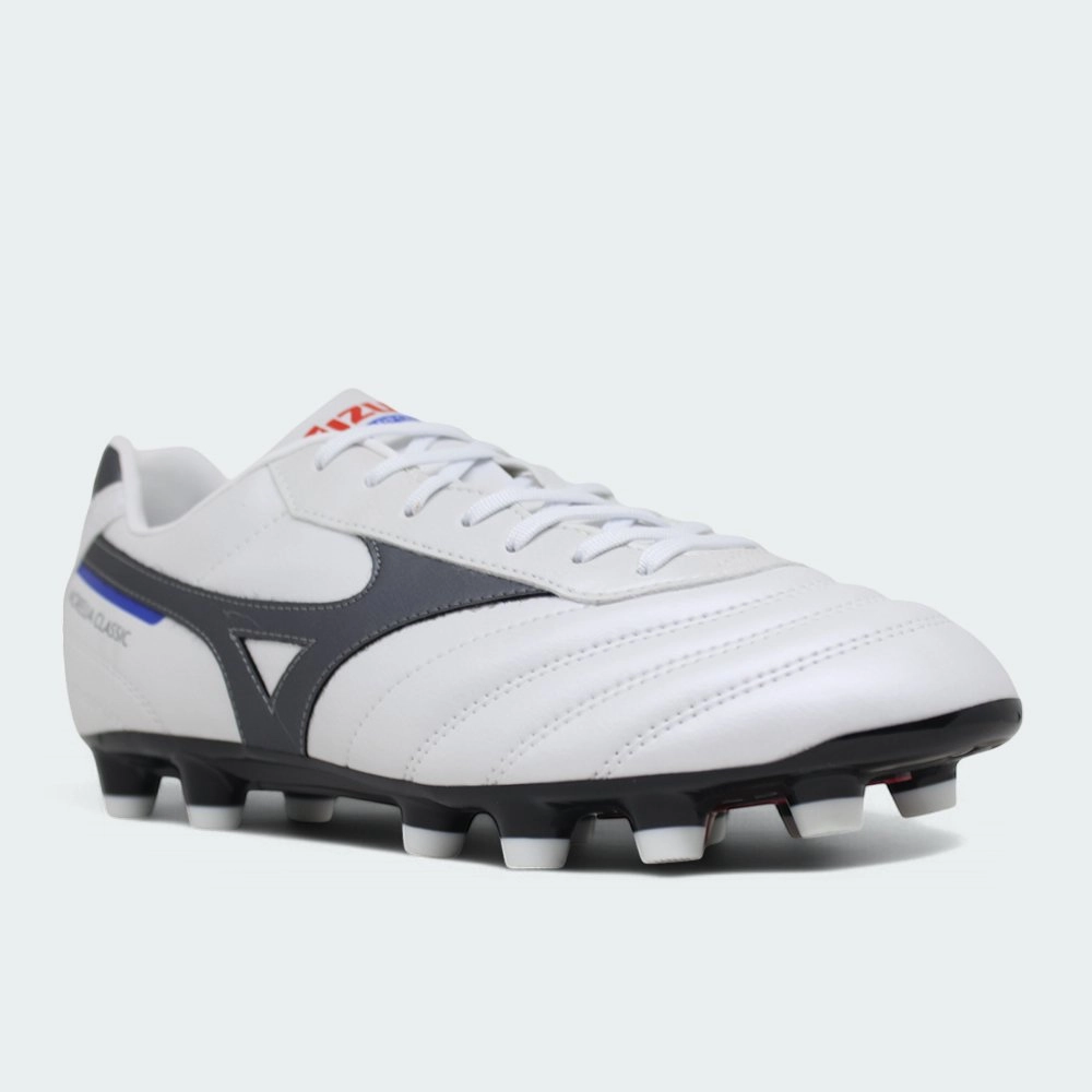 Chuteira Mizuno campo Morelia Classic Md - unissex - branco e azul