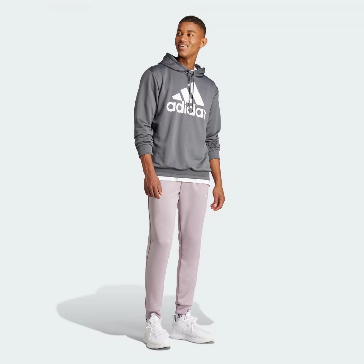 Agasalho Adidas Big Logo Com Capuz - masculino - cinza e branco