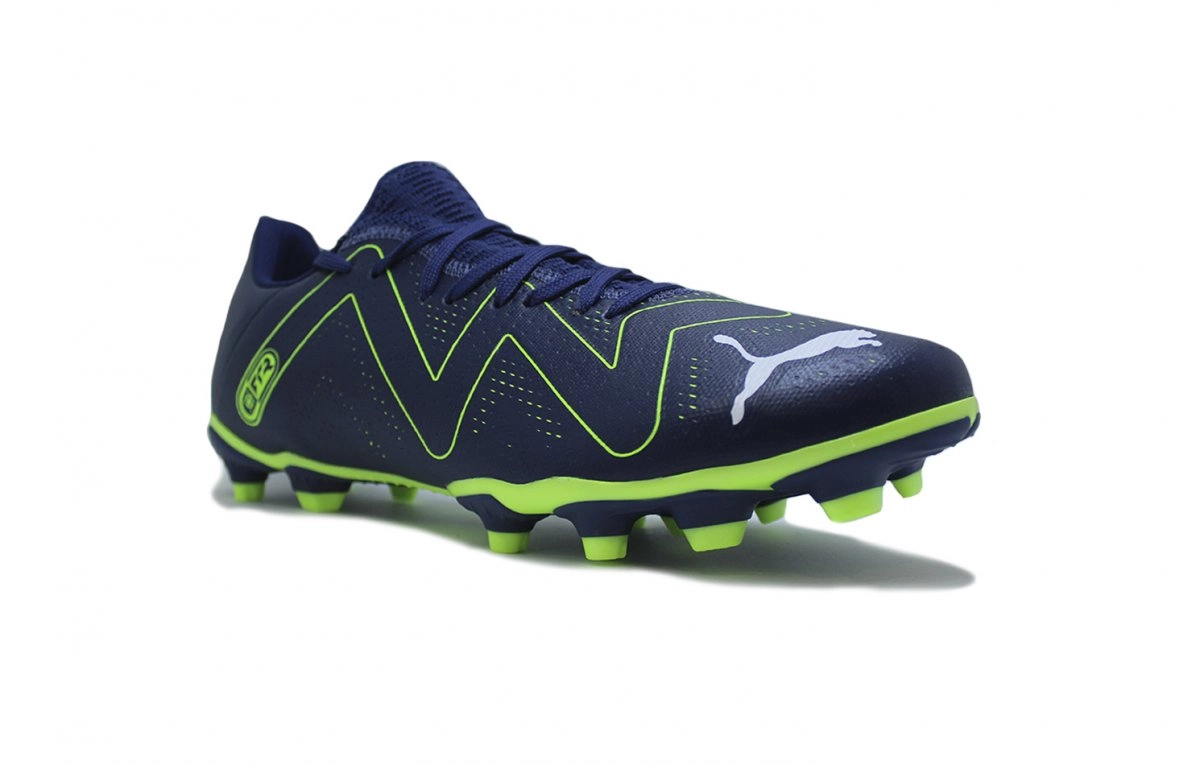 Chuteira campo Puma Future Play - unissex - azul marinho e verde
