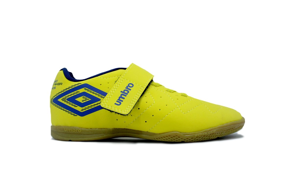 Chuteira futsal/indoor Umbro Neo Striker Kids - unissex - amarelo e azul