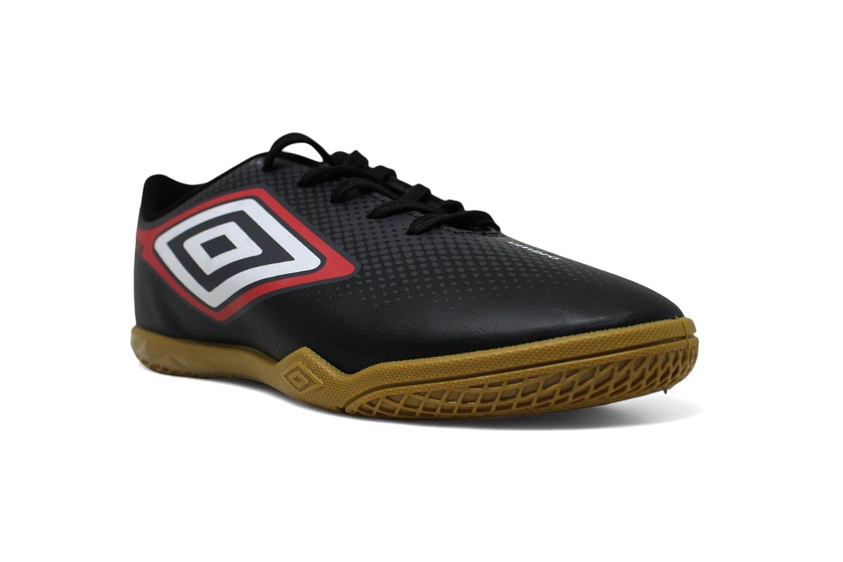 Chuteira Futsal Umbro Cannon Juvenil - unissex - preto e vermelho