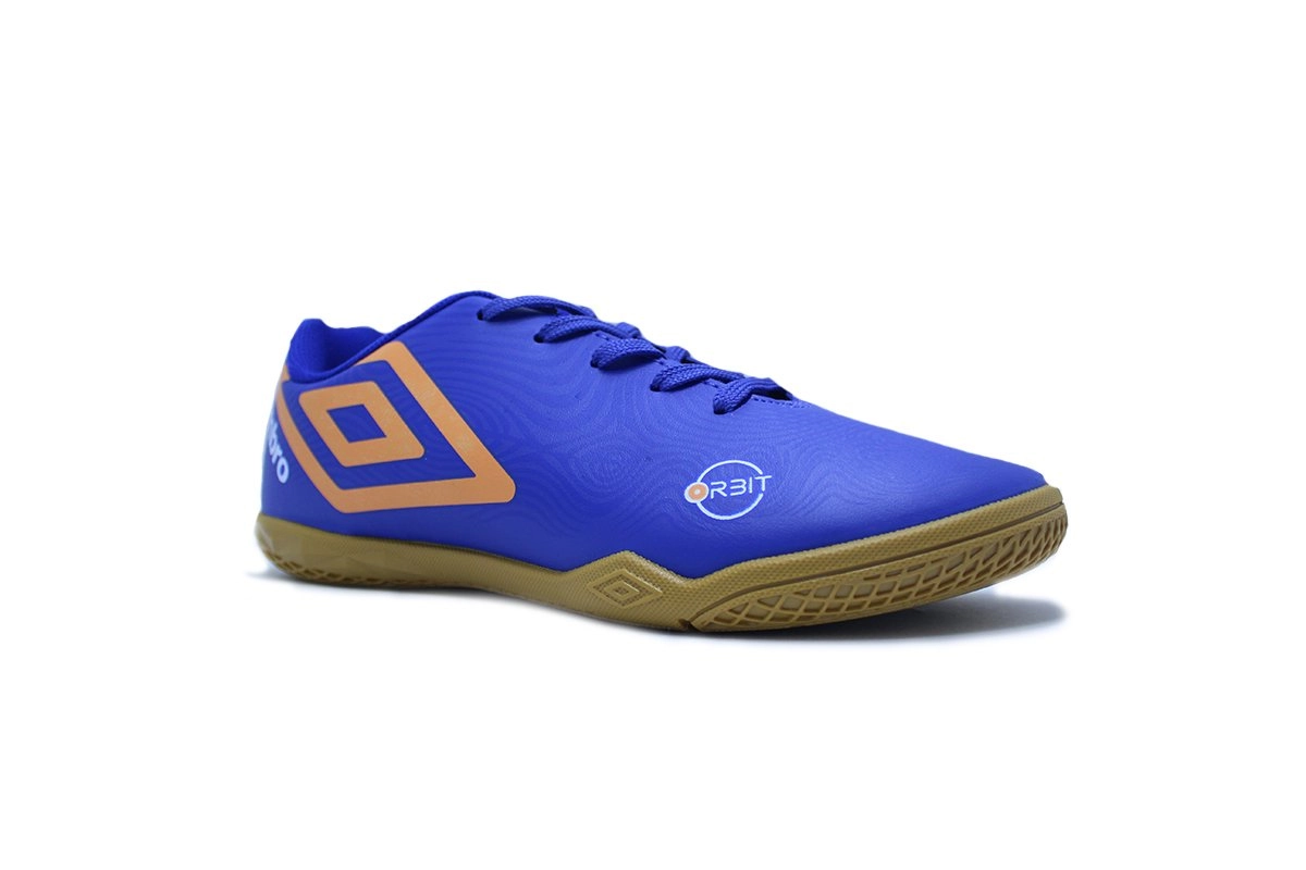 Chuteira futsal Umbro Orbit Jr infantil - unissex - azul e laranja