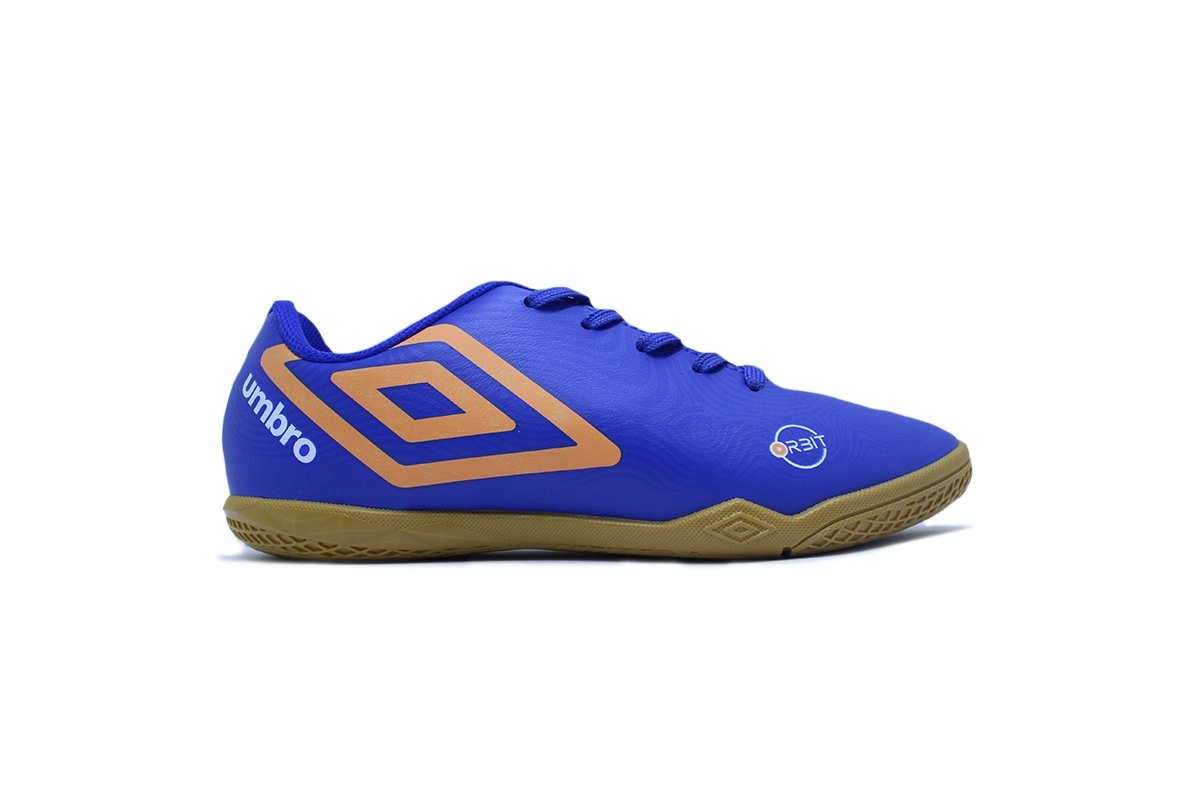Chuteira futsal Umbro Orbit Jr infantil - unissex - azul e laranja