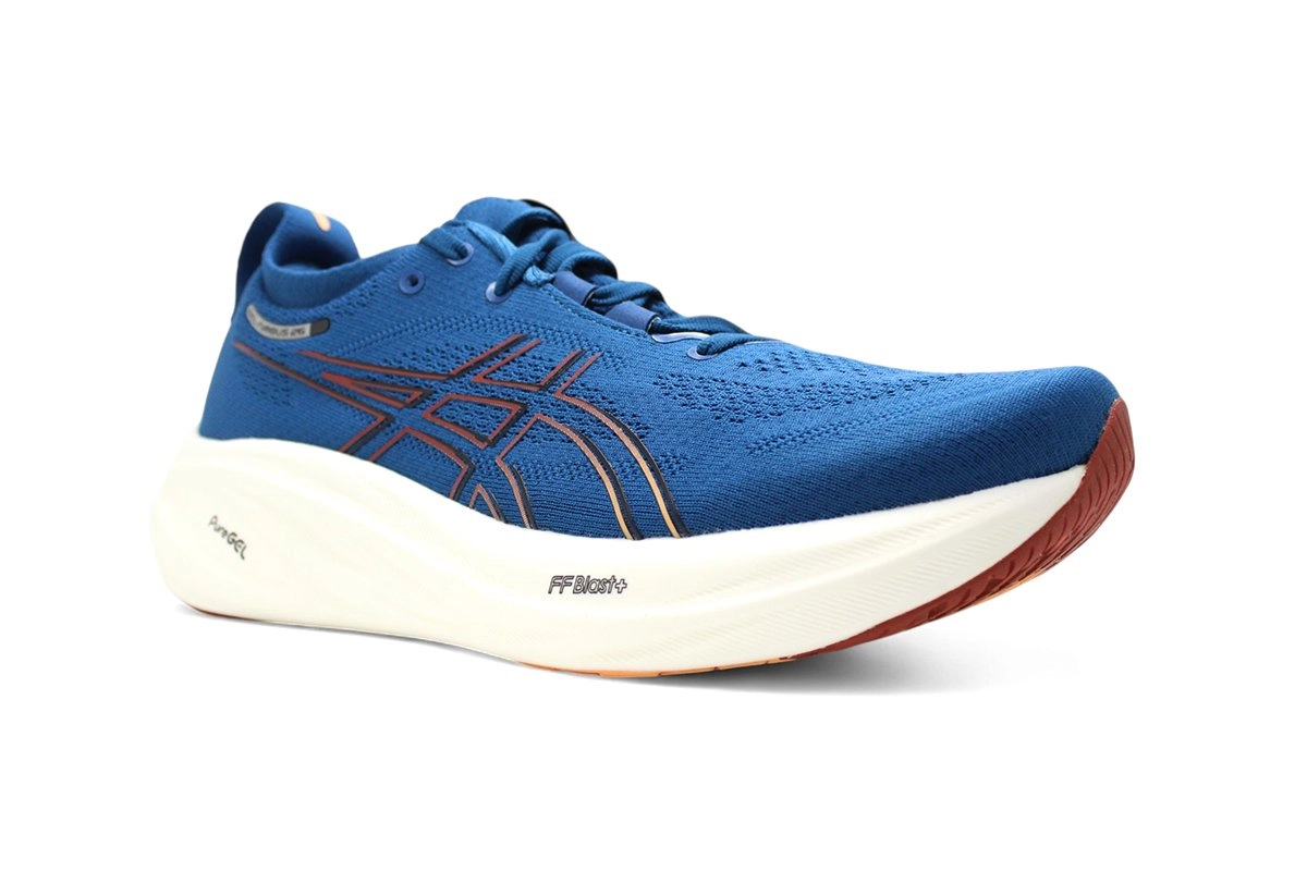誠 Tênis ASICS Gel-Nimbus 26 Masculino Adulto Azul Marinho e Laranja