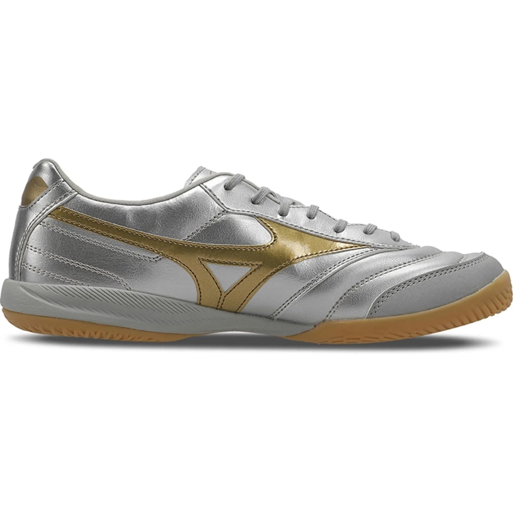 tênis morelia sala pro futsal mizuno prata dourado | Kenpo Sports